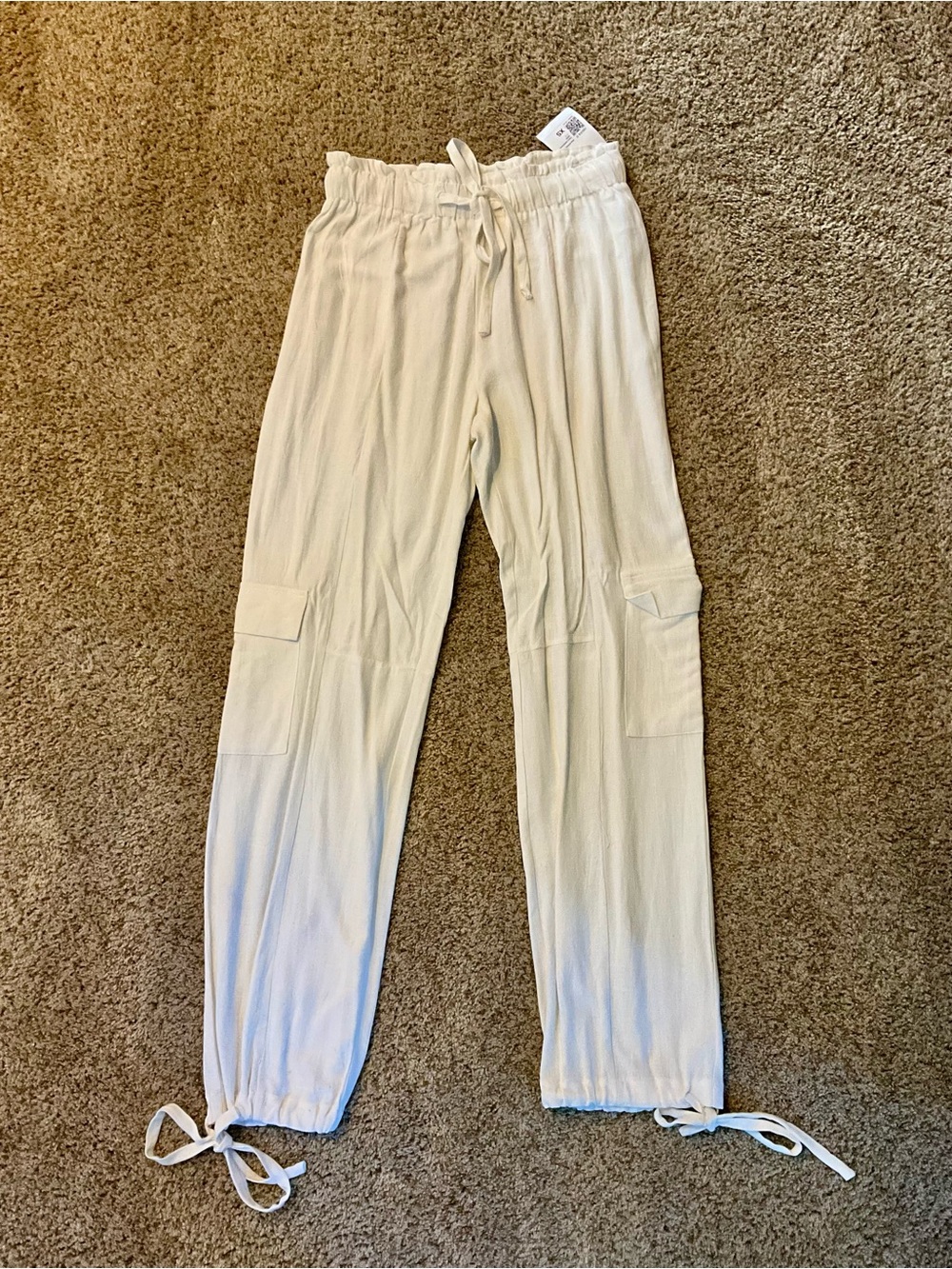 Women’s Ivory Drawstring Cargo Pants